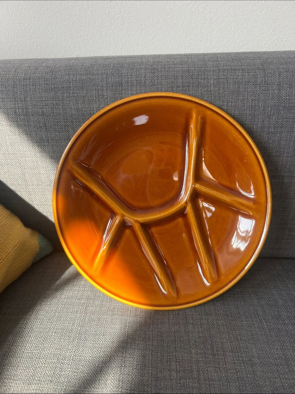 Amber-Tone Boch La Louviere Glazed Ceramic Divided Serving Dish Belgium set of 6